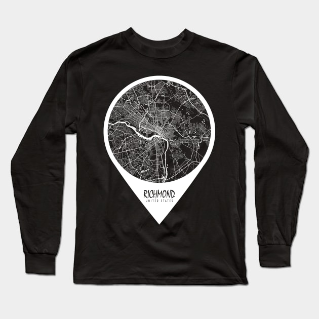 Richmond, England City Map - Travel Pin Long Sleeve T-Shirt by deMAP Studio